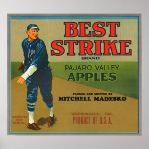 KRW Vintage Best Strike Apples Crate Label Poster