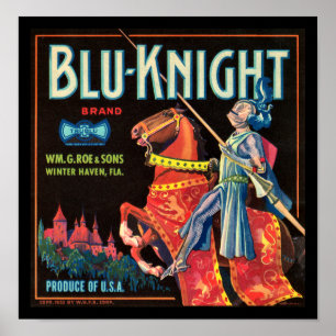 KRW Vintage Blu-Knight Fruit Crate Label Poster
