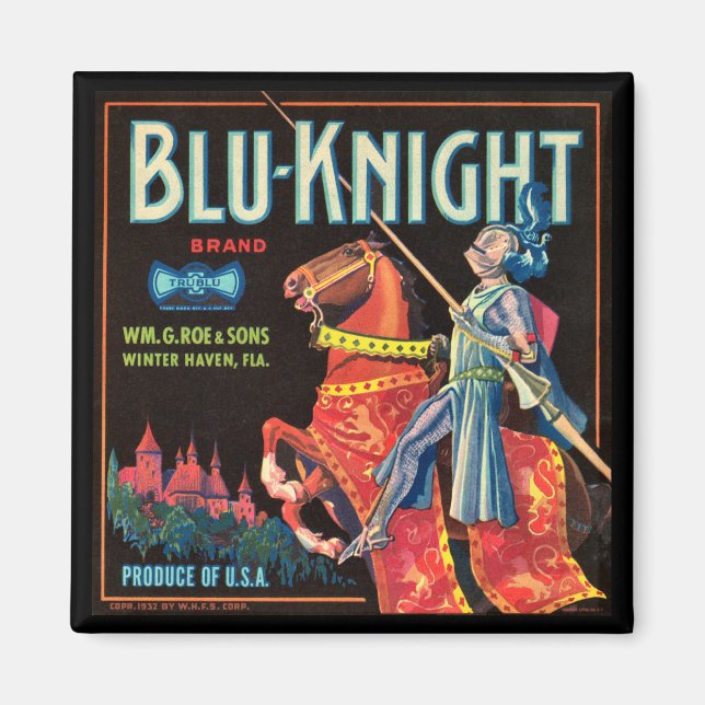 KRW Vintage Blu-Knight Fruit Crate Magnet (Front)