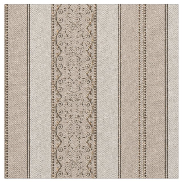 KRW Vintage Elegant Beige Scroll Stripe Fabric (Close Up)