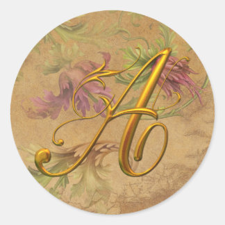 KRW Vintage Floral Gold A Monogram Wedding Seal