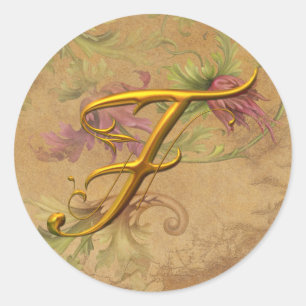 KRW Vintage Floral Gold F Monogram Wedding Seal