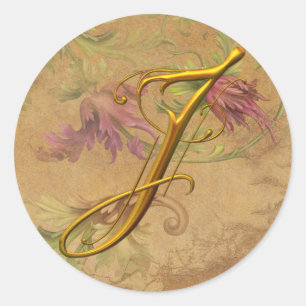 KRW Vintage Floral Gold J Monogram Wedding Seal