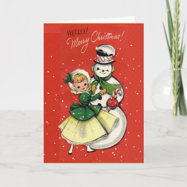 KRW Vintage Girl and Snowman Card - Customised (Front)