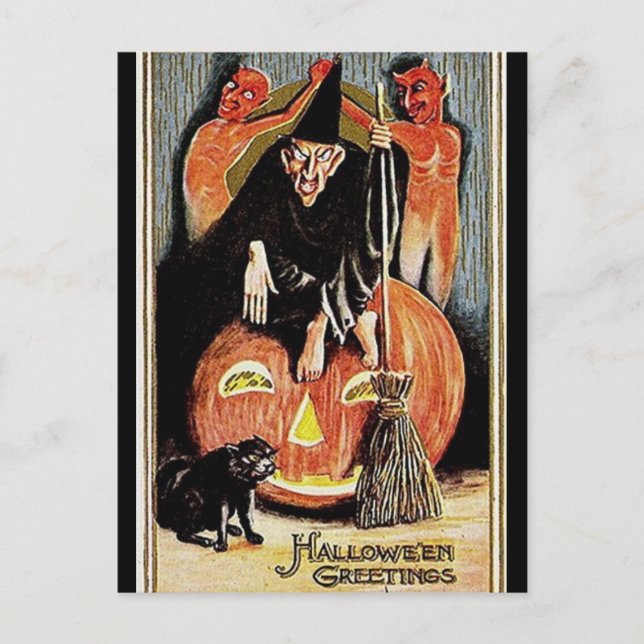 KRW Vintage Halloween Greetings Postcard (Front)