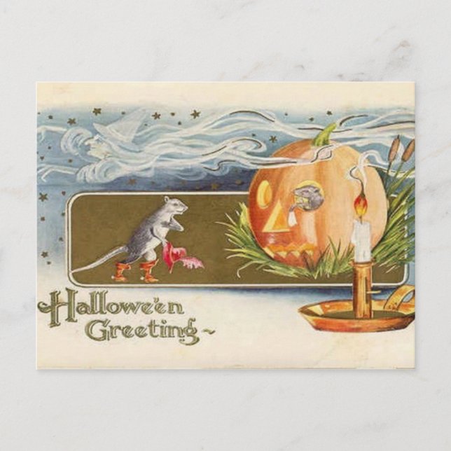 KRW Vintage Halloween Mice Postcard (Front)