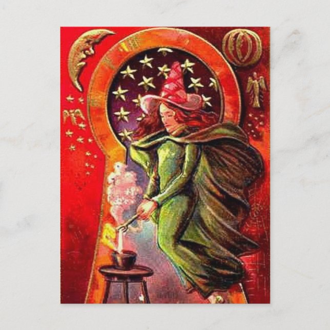 KRW Vintage Halloween Witch Postcard (Front)