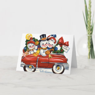 KRW Vintage Snowmen Car Holiday Card