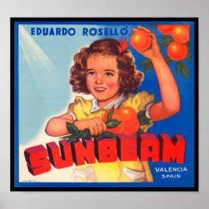 KRW Vintage Sunbeam Orange Fruit Crate Label Poster