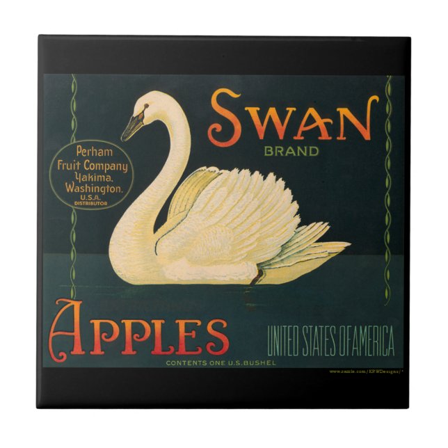 KRW Vintage Swan Apples Fruit Crate Label Tile (Front)