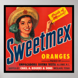 KRW Vintage Sweet-Mex Oranges Crate Label Poster