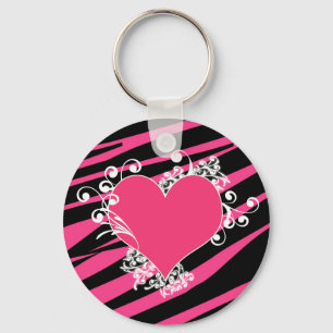 KRW Zebra Heart Swirls Pink and Black Name Keyring