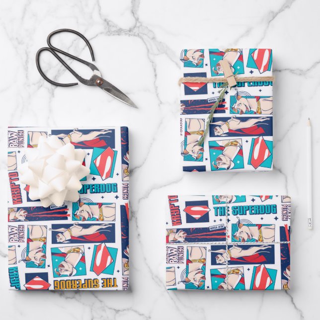 Krypto Comic Panel Pattern Wrapping Paper Sheet (Front)