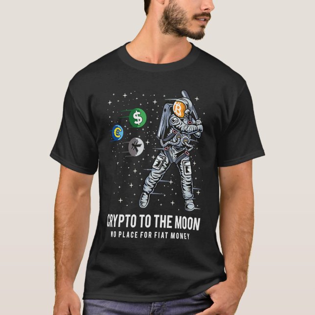 Krypto Moon Astronaut Baseball BTC Crypto Bitcoin T-Shirt (Front)