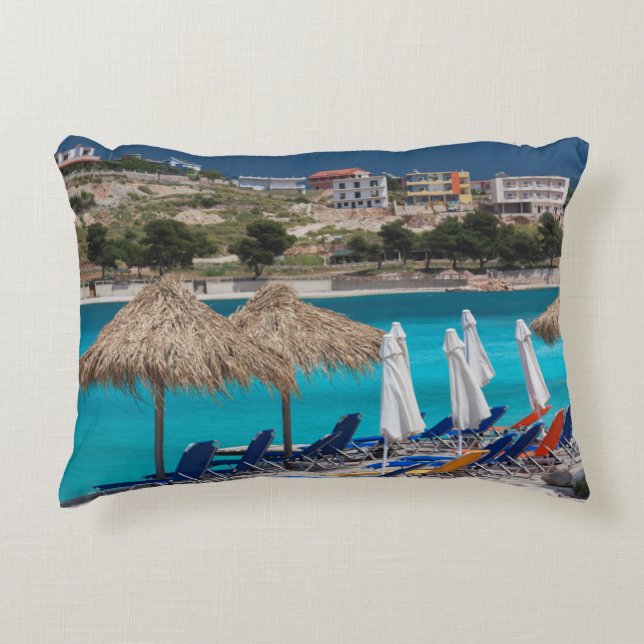 Ksamil, town beachfront decorative cushion (Front)