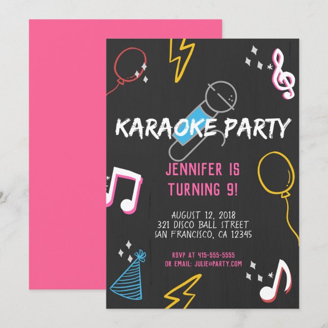 KTV Karaoke Singing Rockstar Voice Birthday Party Invitation (Front/Back)