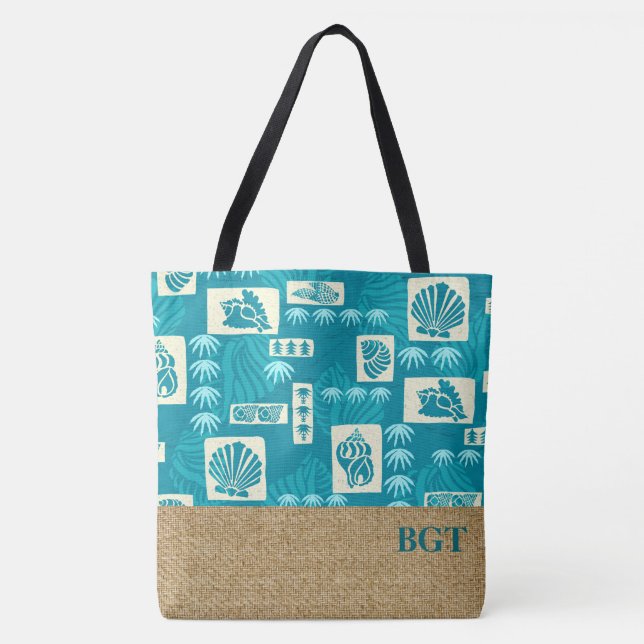Kua Bay Hawaiian Undersea Shell Monogram Beach Bag (Front)