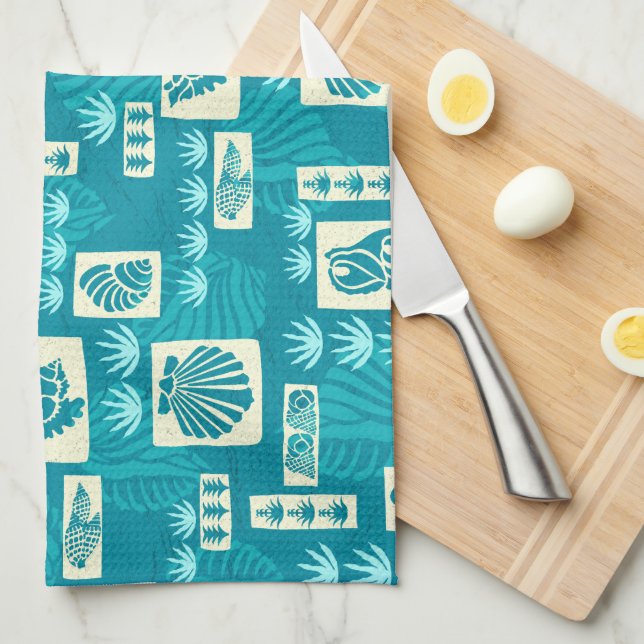 Kua Bay Hawaiian Undersea Shells Tea Towel (Quarter Fold)