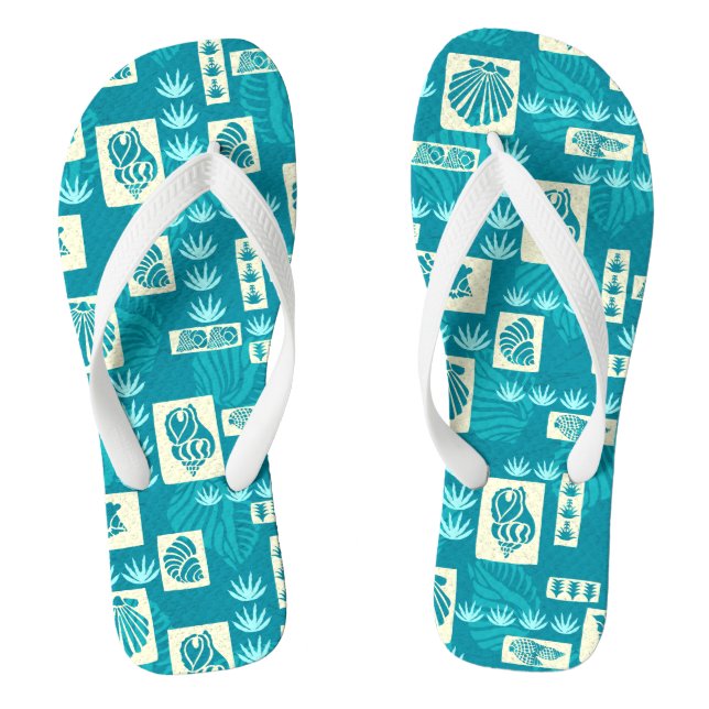 Kua Bay Hawaiian Undersea Shells - Teal Jandals (Footbed)