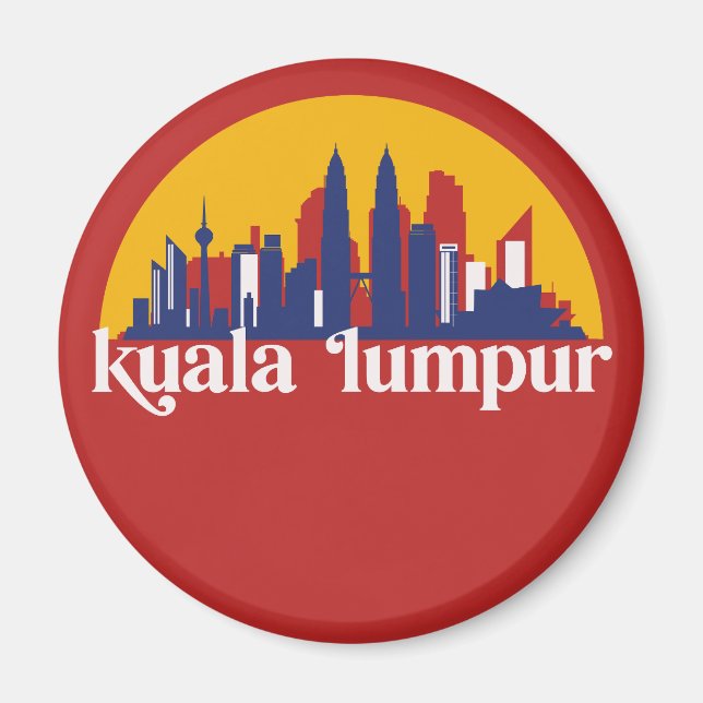 Kuala Lumpur Malaysia Retro City Skyline Cityscape Magnet (Front)