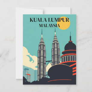 Kuala Lumpur Malaysia Retro Cityscape  Postcard