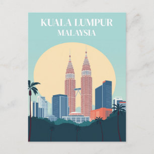 Kuala Lumpur Malaysia Retro Petronas Towers Postcard