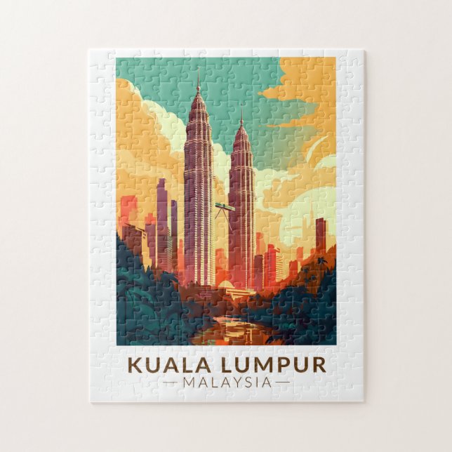 Kuala Lumpur Malaysia Travel Art Vintage Jigsaw Puzzle (Vertical)