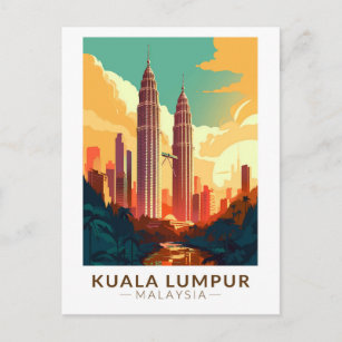 Kuala Lumpur Malaysia Travel Art Vintage Postcard