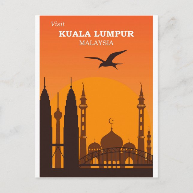 Kuala Lumpur Malaysia Vintage City Skyline Travel Postcard (Front)