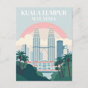 Kuala Lumpur Malaysia Vintage Cityscape Travel Postcard