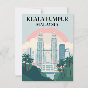 Kuala Lumpur Malaysia Vintage Cityscape Travel Postcard