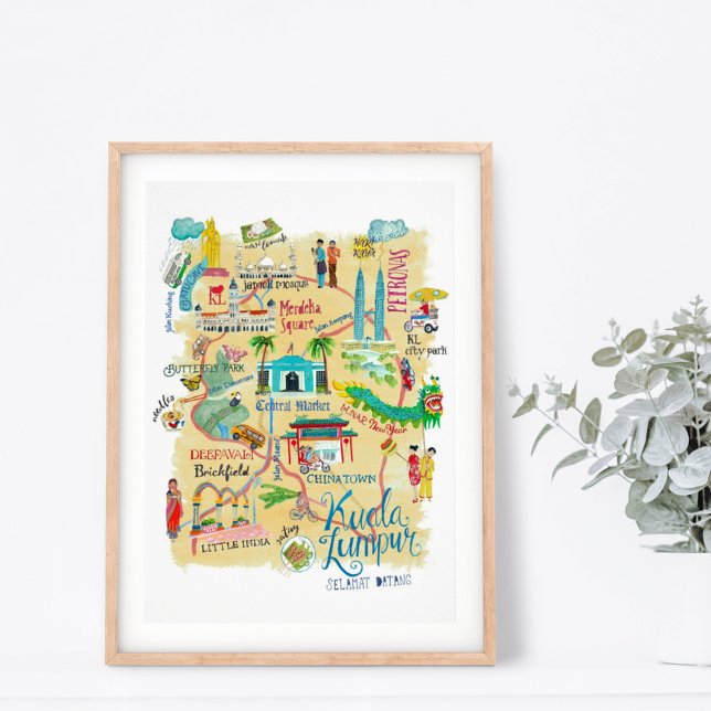 Kuala Lumpur yellow illustrative travel map Poster (Creator Uploaded)