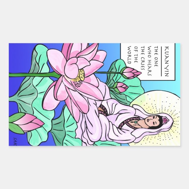 Kuan Yin, Quan Yin, Hears Your Cries Rectangular Sticker (Front)