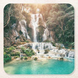 Kuang Si Falls Luang Prabang Square Paper Coaster