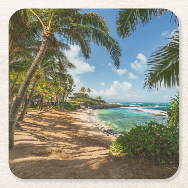 Kuau Cove Beach | Maui, Hawaii Square Paper Coaster (Front)