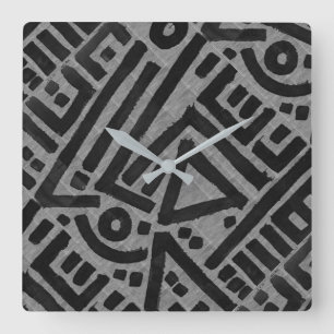 Kuba Cloth Motif Print  Square Wall Clock