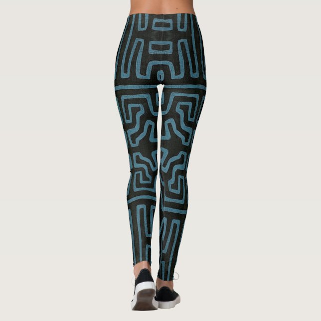 Kuba Cloth Pattern Leggings in Teal (Back)