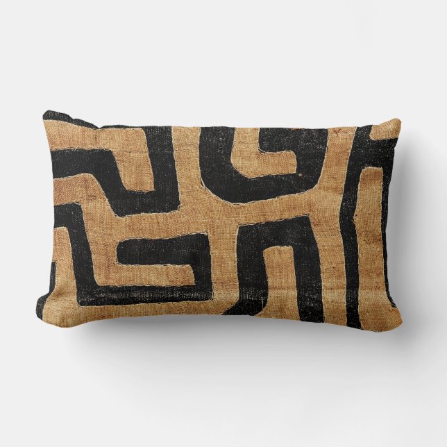 Kuba Cloth Pillow, 8/18 Lumbar Darker Lumbar Cushion (Front)