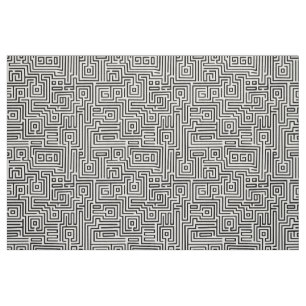 Kuba Maze Style 221019 - Black on White Fabric