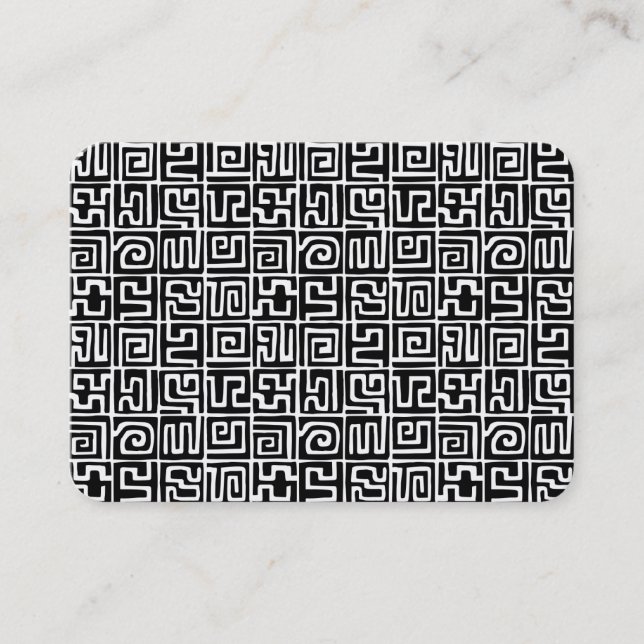 Kuba Style Pattern 071019 - Black and White Business Card (Front)