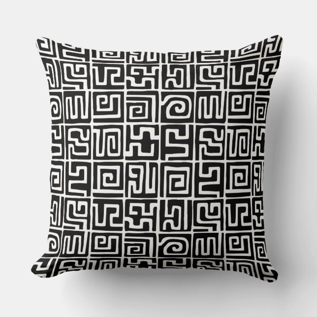 Kuba Style Pattern 071019 - Black and White Cushion (Front)