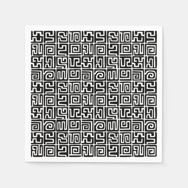 Kuba Style Pattern 071019 - Black and White Napkin (Front)