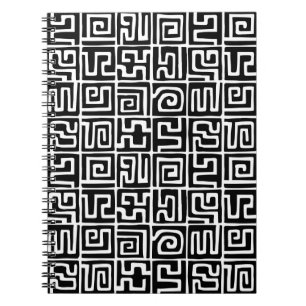 Kuba Style Pattern 071019 - Black and White Notebook