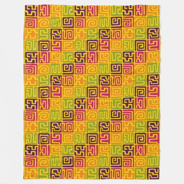 Kuba Style Pattern 071019 - Colourful Fleece Blanket (Front)