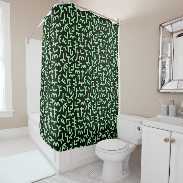 Kuba Style Pattern 121019 - Mint Green on Black Shower Curtain (In Situ)