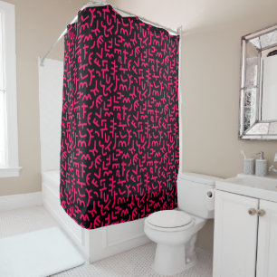 Kuba Style Pattern 121019 - Neon Red on Black Shower Curtain
