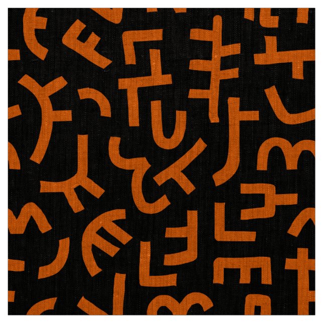Kuba Style Pattern 121019 - Orange on Black Fabric (Swatch)