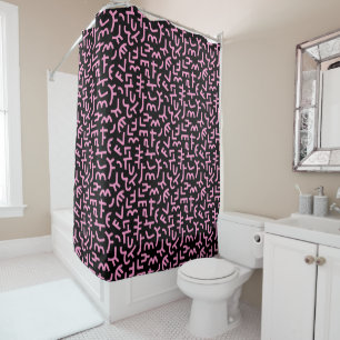 Kuba Style Pattern 121019 - Pink on Black Shower Curtain