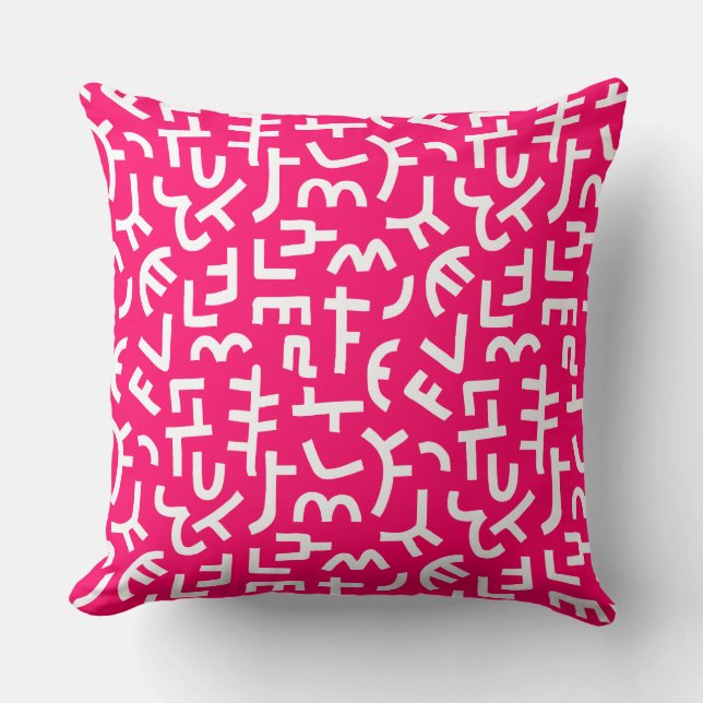 Kuba Style Pattern 121019 - White on Neon Red Cushion (Front)