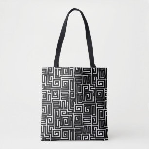 Kuba Style Pattern 280922 - Black on White Tote Bag